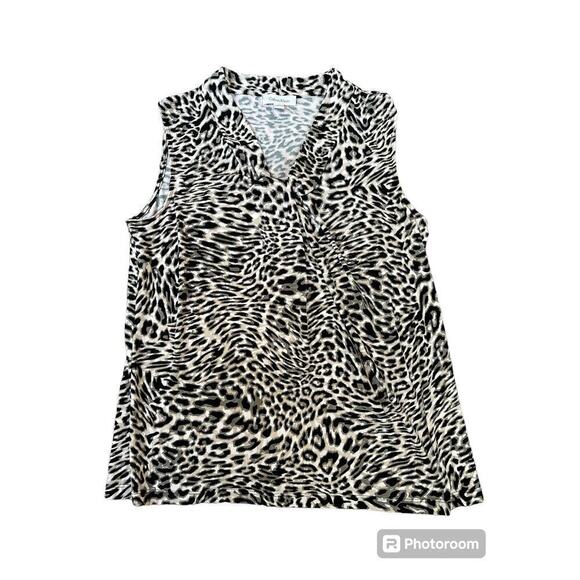 Calvin Klein animal print leopard black pink gray Large sleeveless blouse mob - Picture 1 of 8